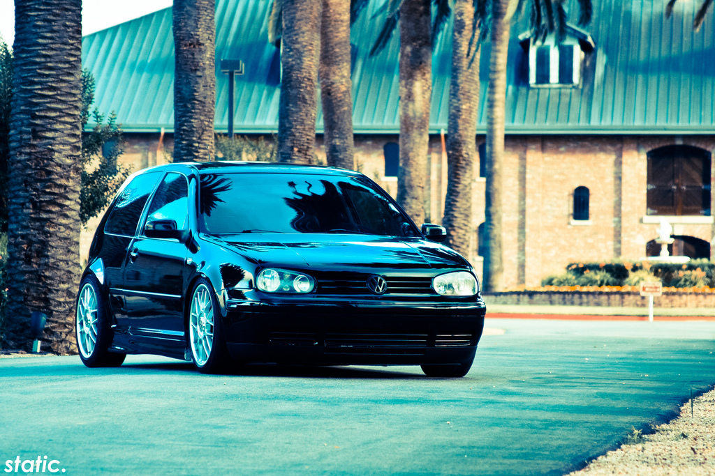 The GTI is running KW Sportline coilovers and its slammed on GLI wheels